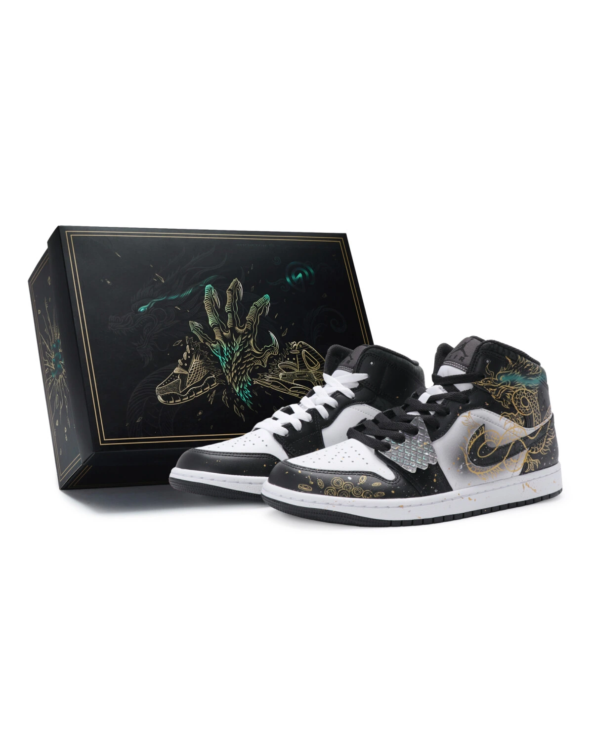 Jordan Air Jordan 1 мужские кроссовки черно-золотисто-белые средние картинка