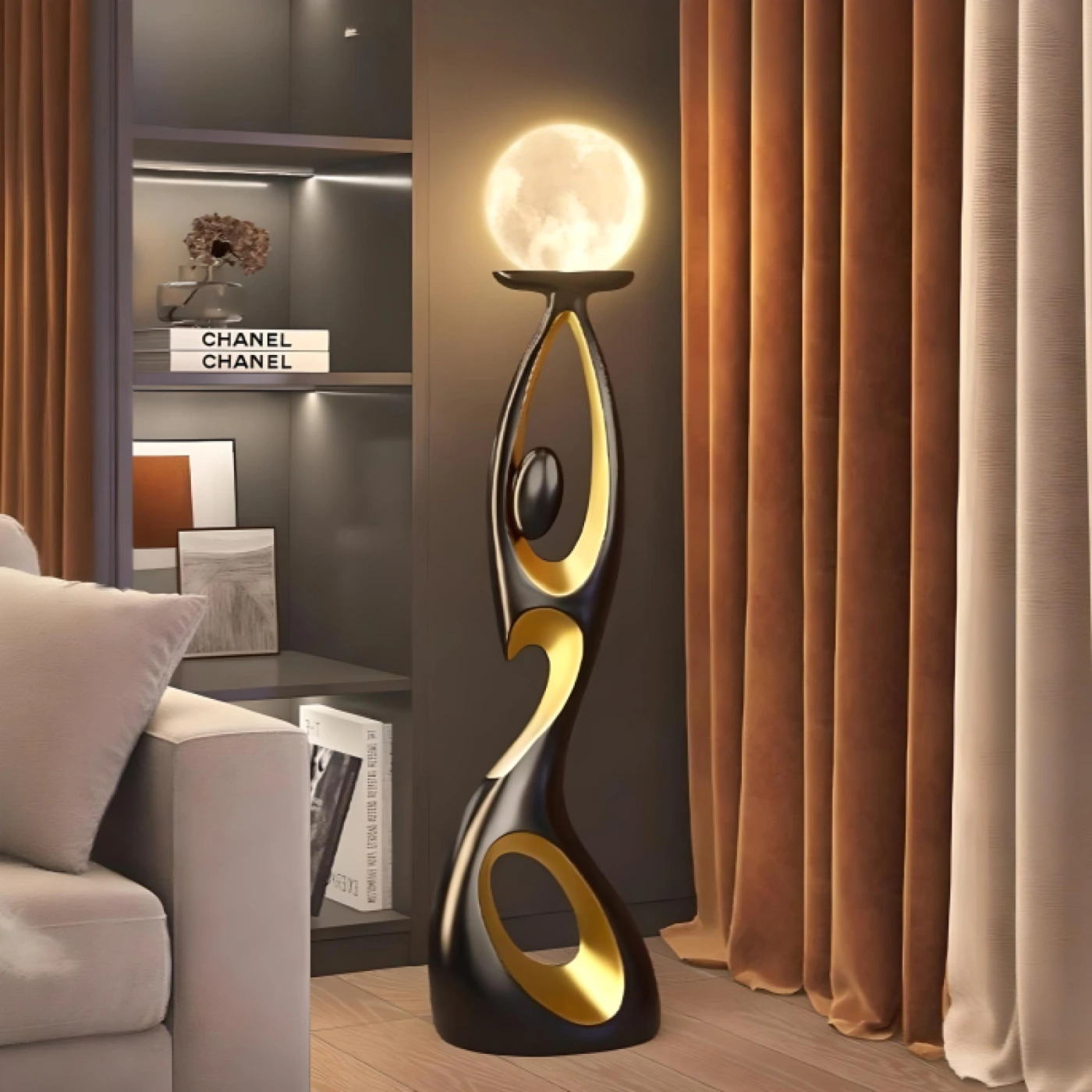 Дизайнерский напольный светильник (Черный/золотой) картинка