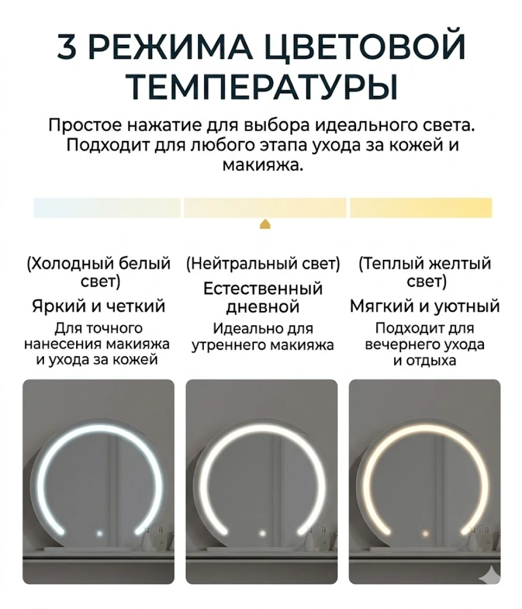 Раздвижной туалетный столик с сенсорным зеркалом, 6 ящиков (белый) картинка