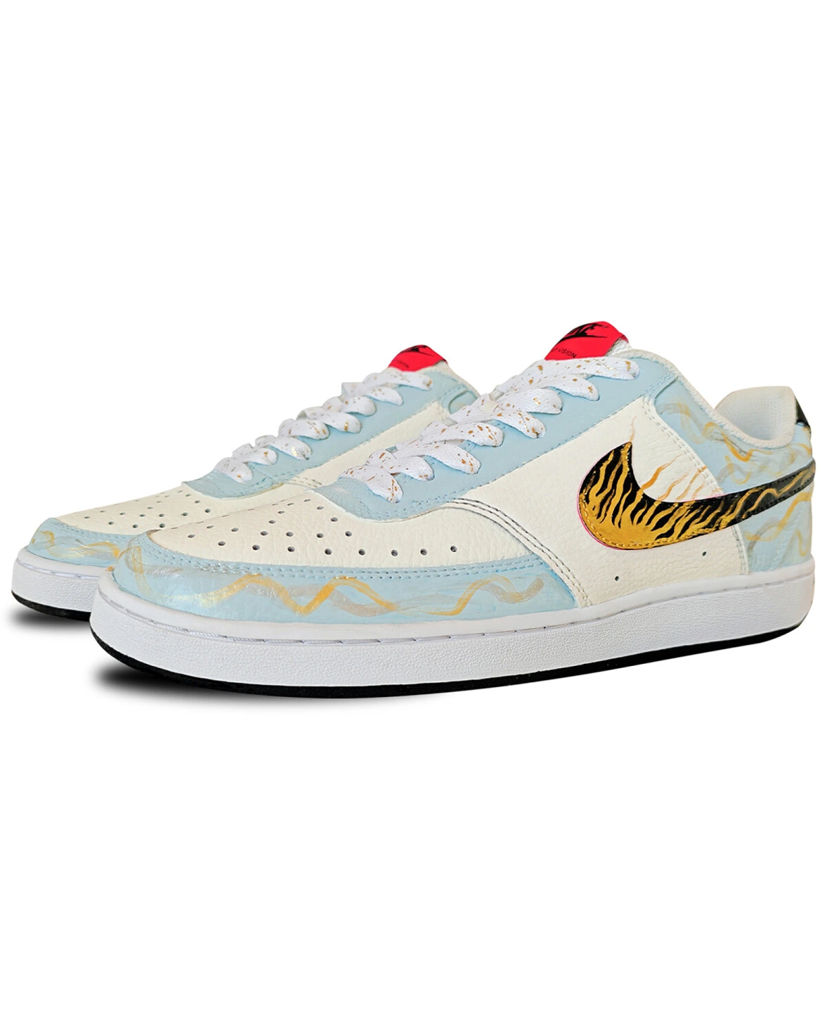 Nike Court Vision 1 мужские кроссовки голубые с золотым принтом картинка