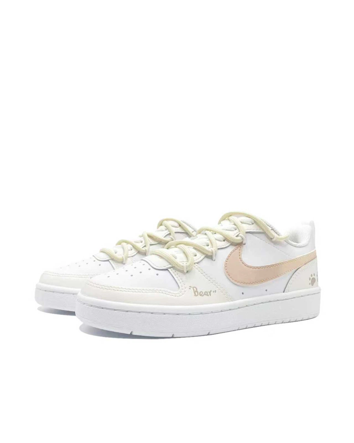 Nike Court Borough Low 2 детские кроссовки бело-желтые кожаные картинка