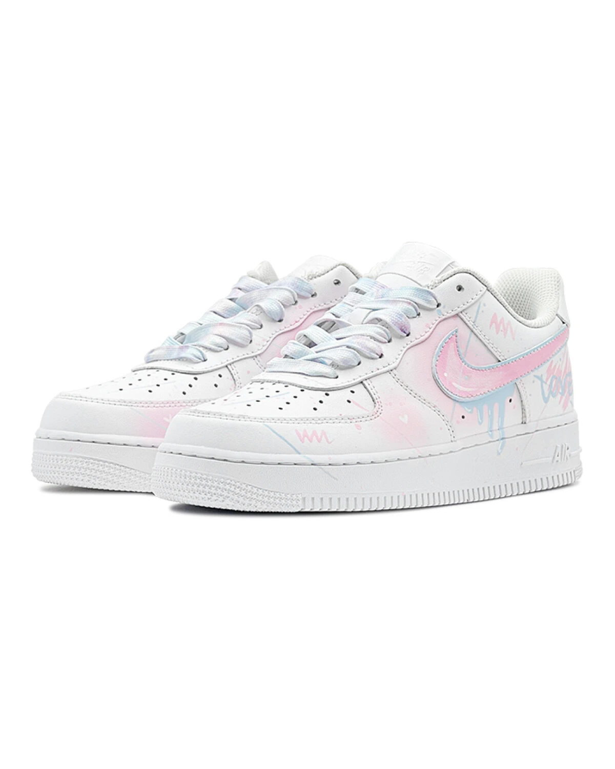 Nike Air Force 1 Low Love Graffiti мужские кроссовки розово-голубые нескользящие картинка