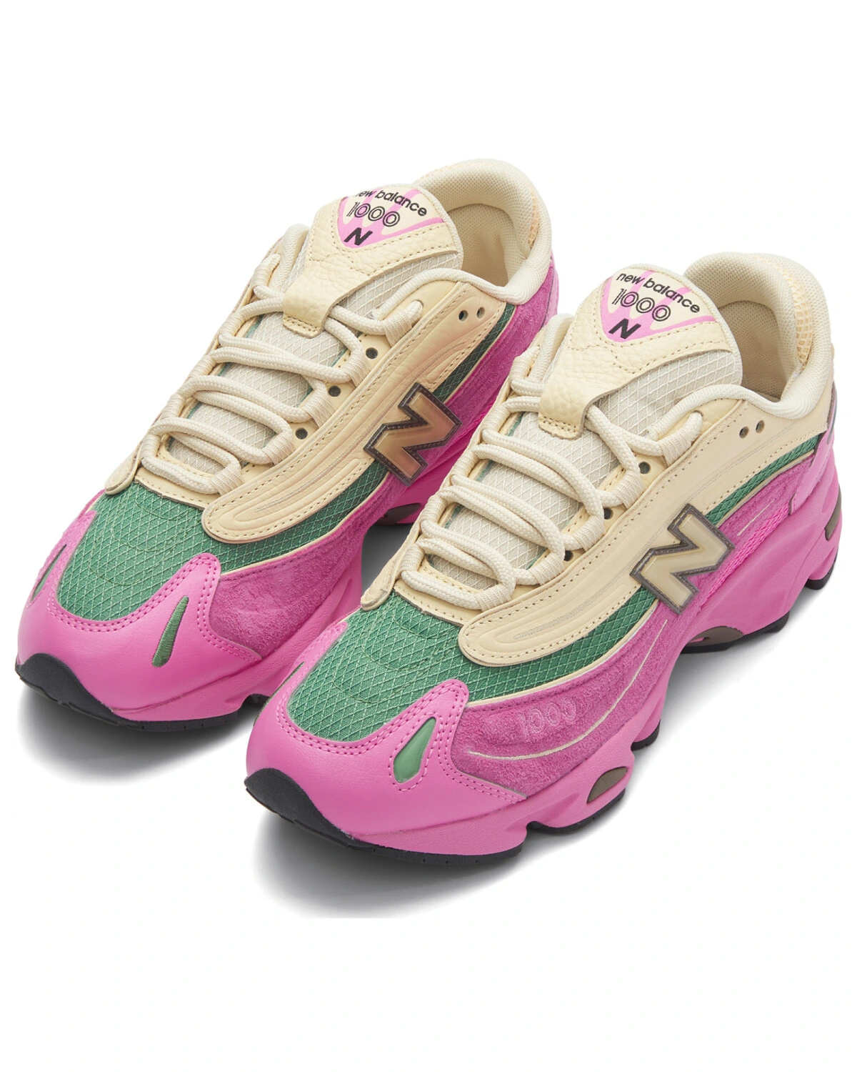 New Balance 1000 унисекс кроссовки розово-бежевые из кожи и замши картинка