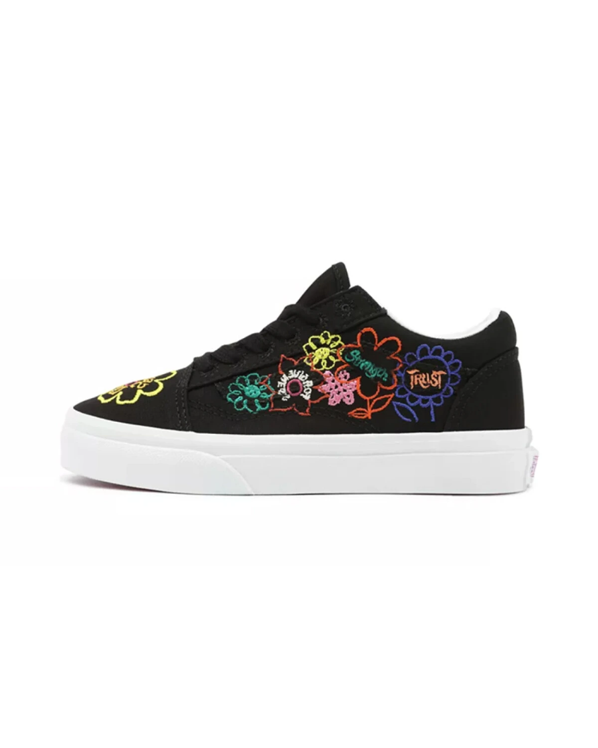 Vans Old Skool детские кеды черные с разноцветной вышивкой картинка