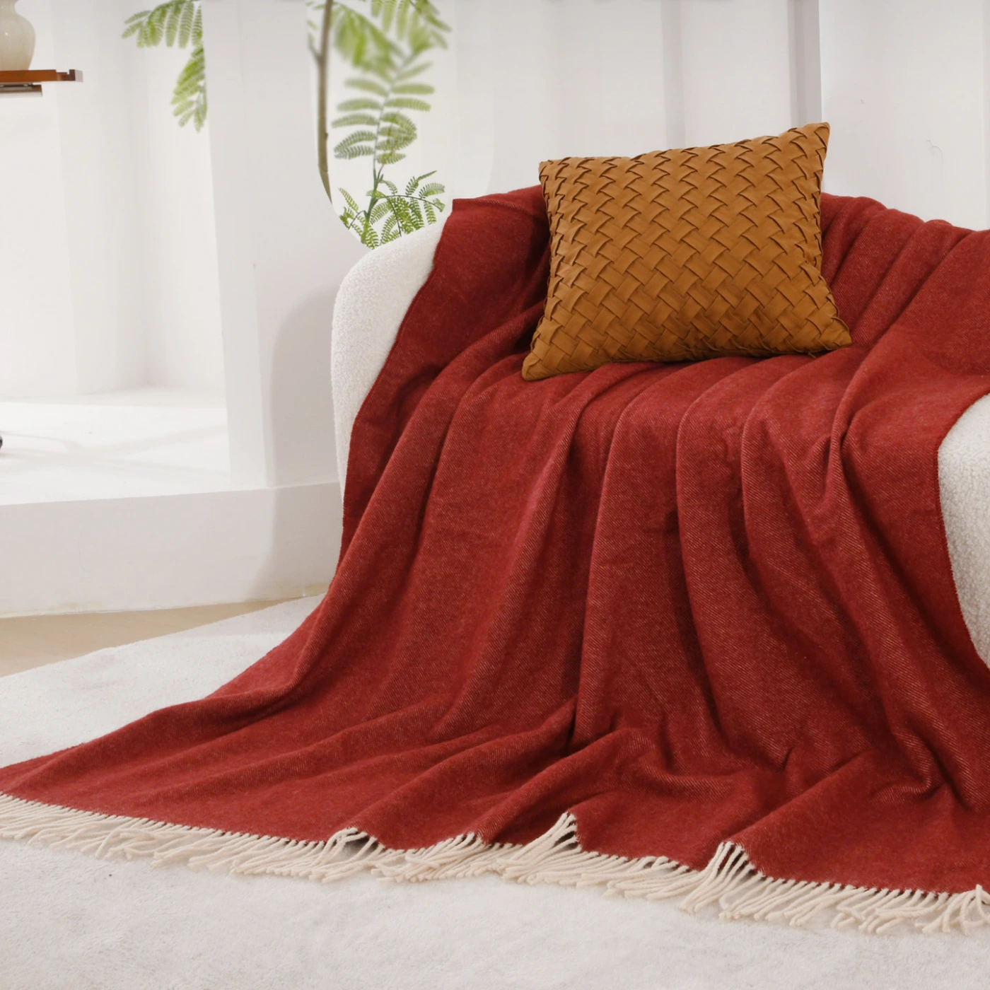 Шерстяной плед из 100% чистой шерсти (Красный) картинка