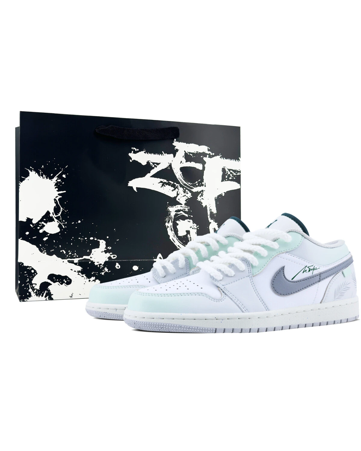 Jordan Air Jordan 1 мужские кроссовки сине-белые с зеленым акцентом картинка
