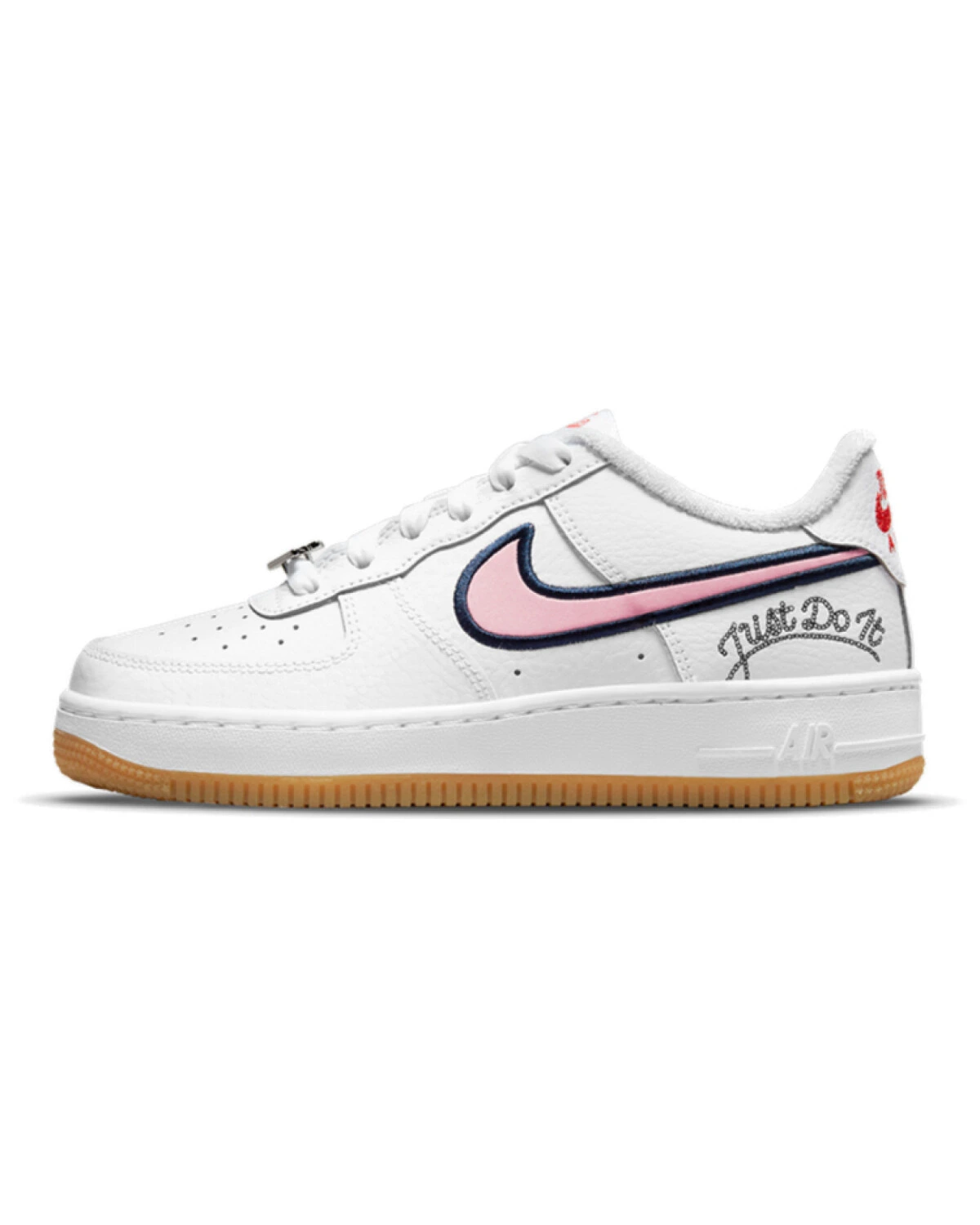 Nike Air Force 1 детские кроссовки белые с розовым логотипом картинка