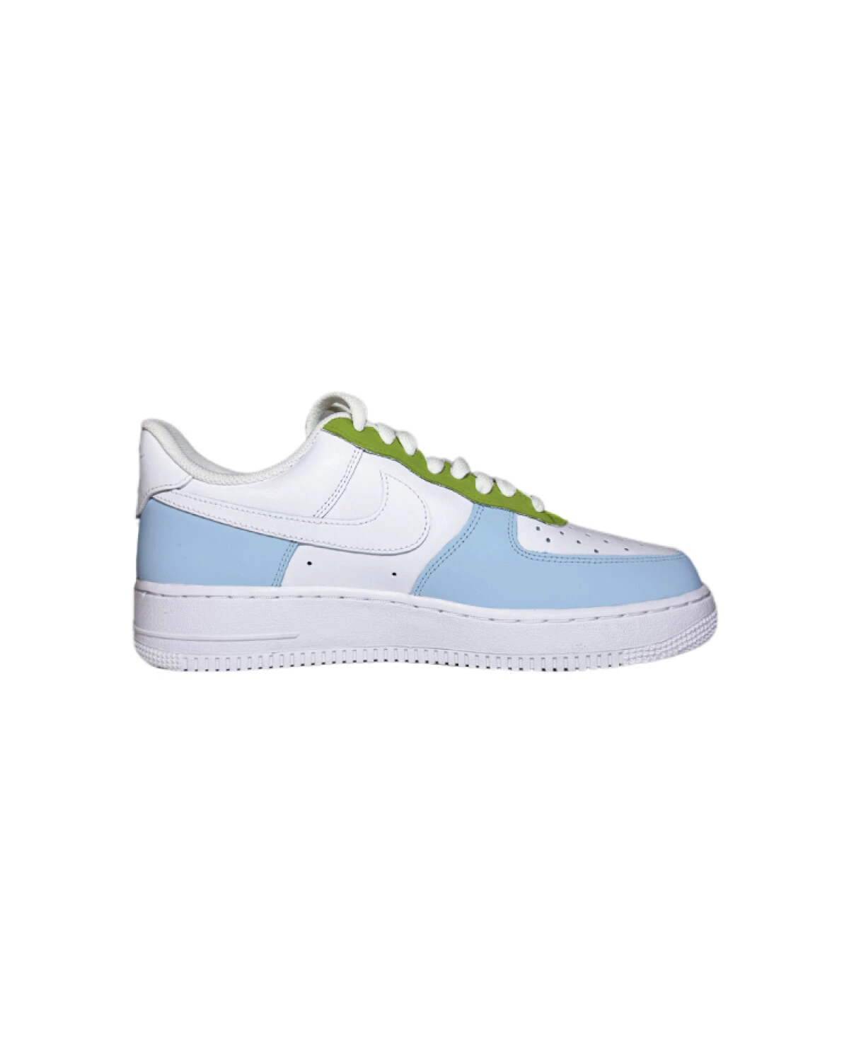 Nike Air Force 1 07 мужские кроссовки бело-голубые с зеленым картинка