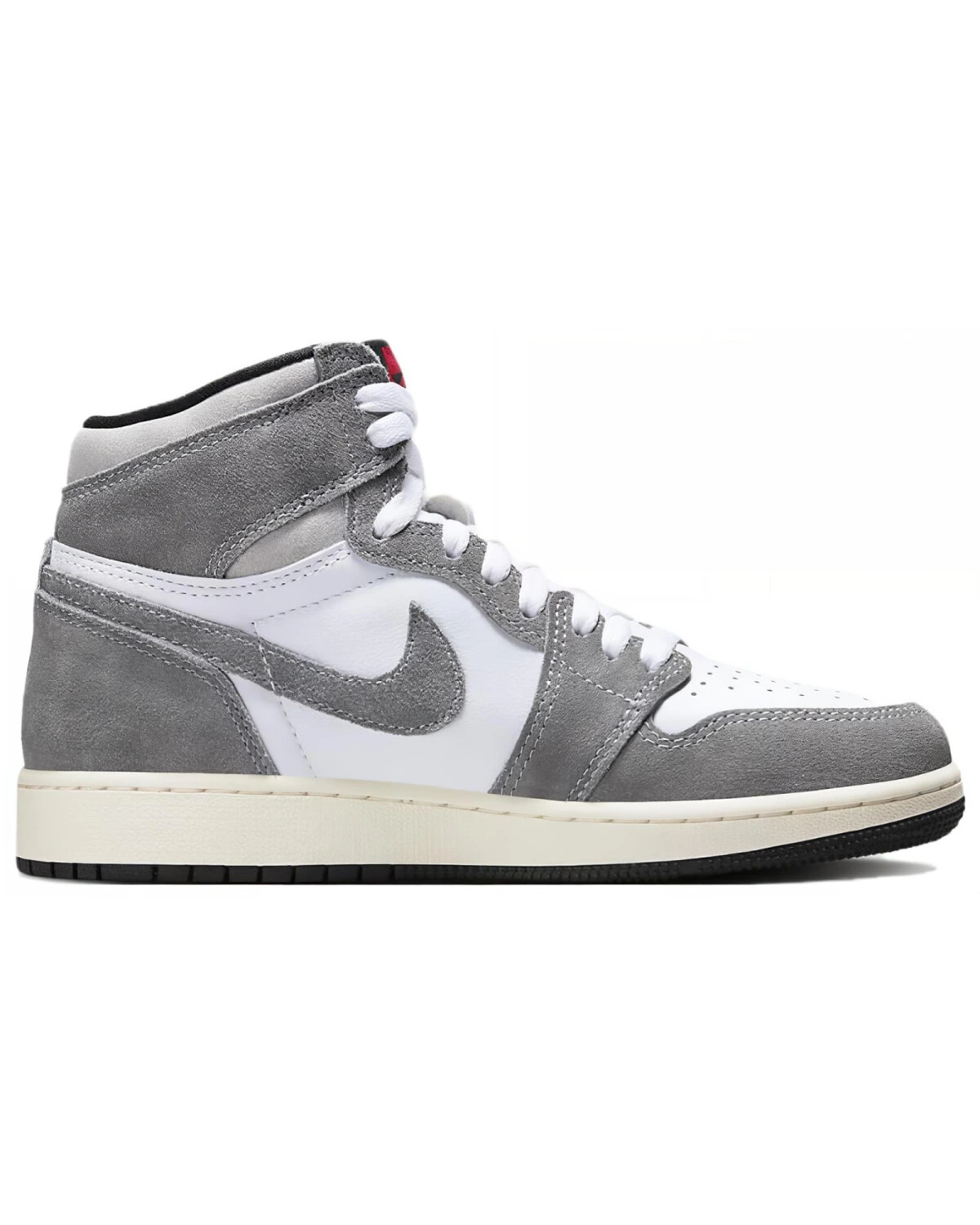 Jordan Air Jordan 1 детские высокие кроссовки серо-белые из кожи картинка