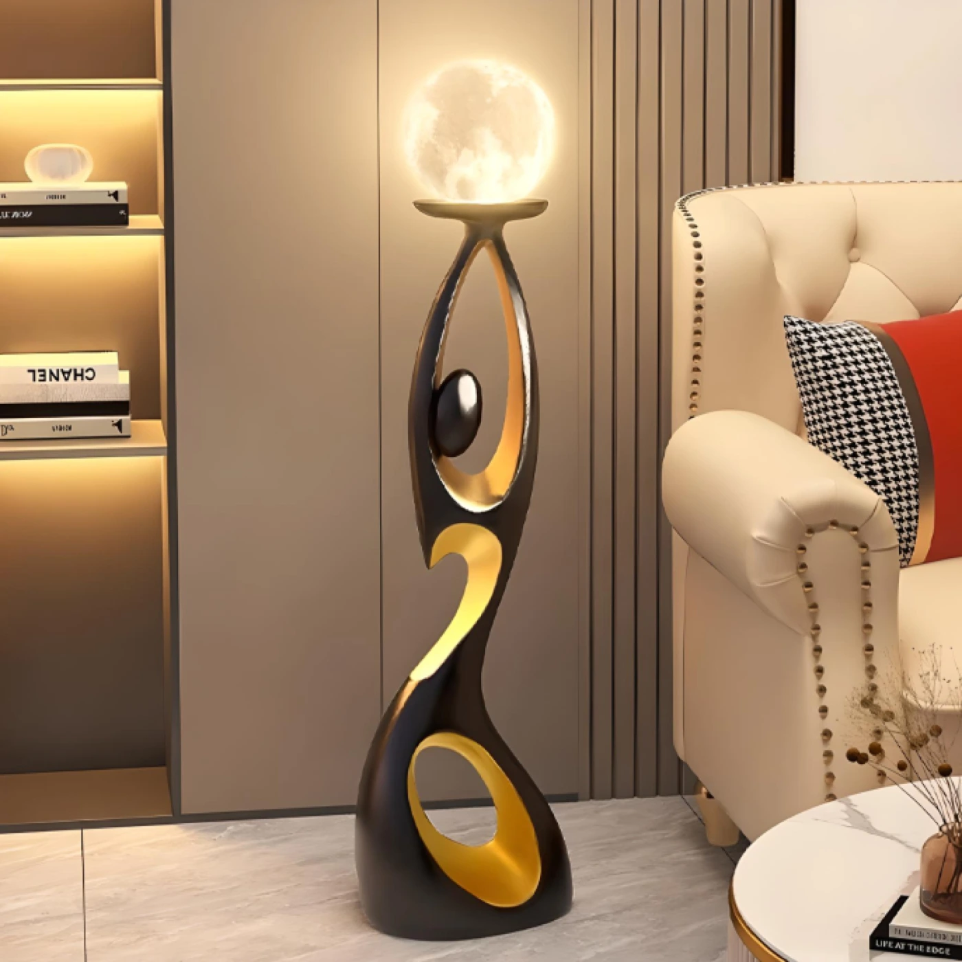 Дизайнерский напольный светильник (Черный/золотой) картинка