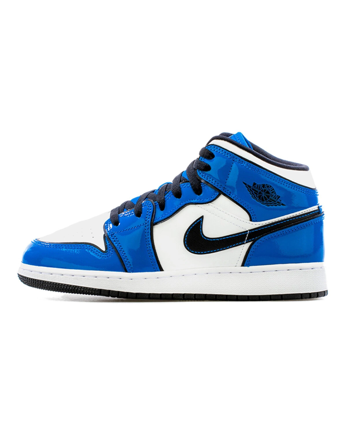 Jordan Air Jordan 1 детские кроссовки сине-белые с лакированной кожей картинка