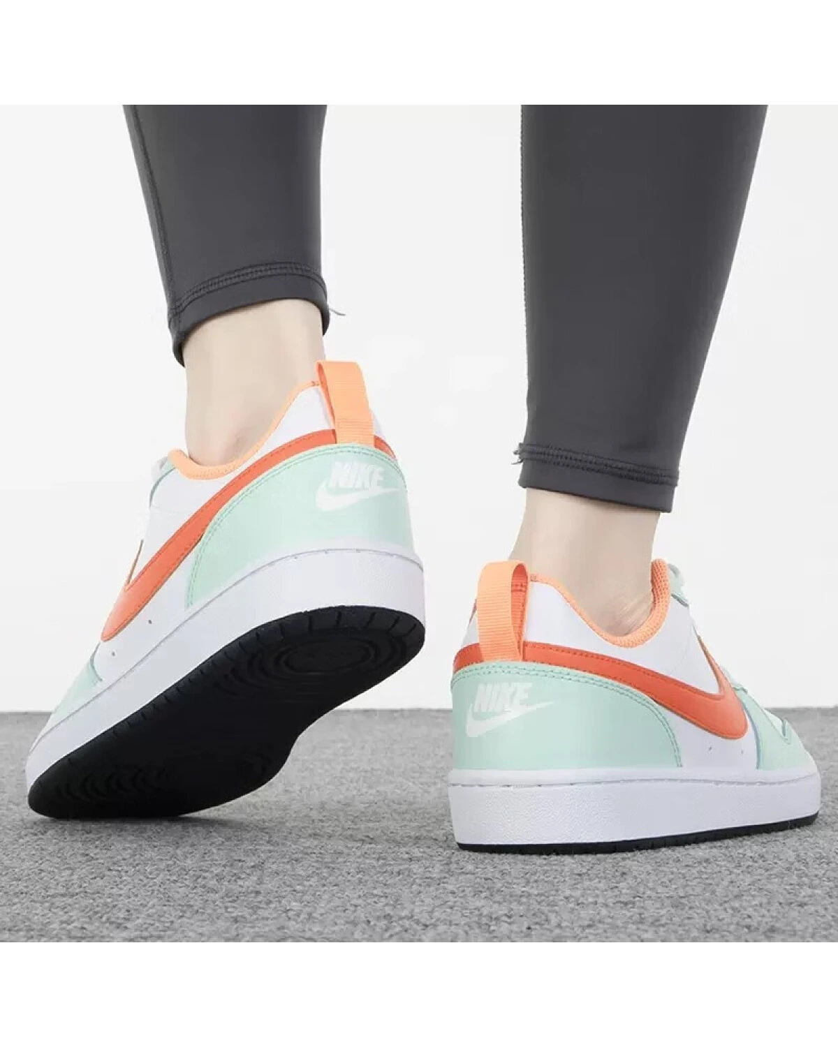 Nike Court Borough Low 2 детские кроссовки кожаные бело-зелено-оранжевые картинка