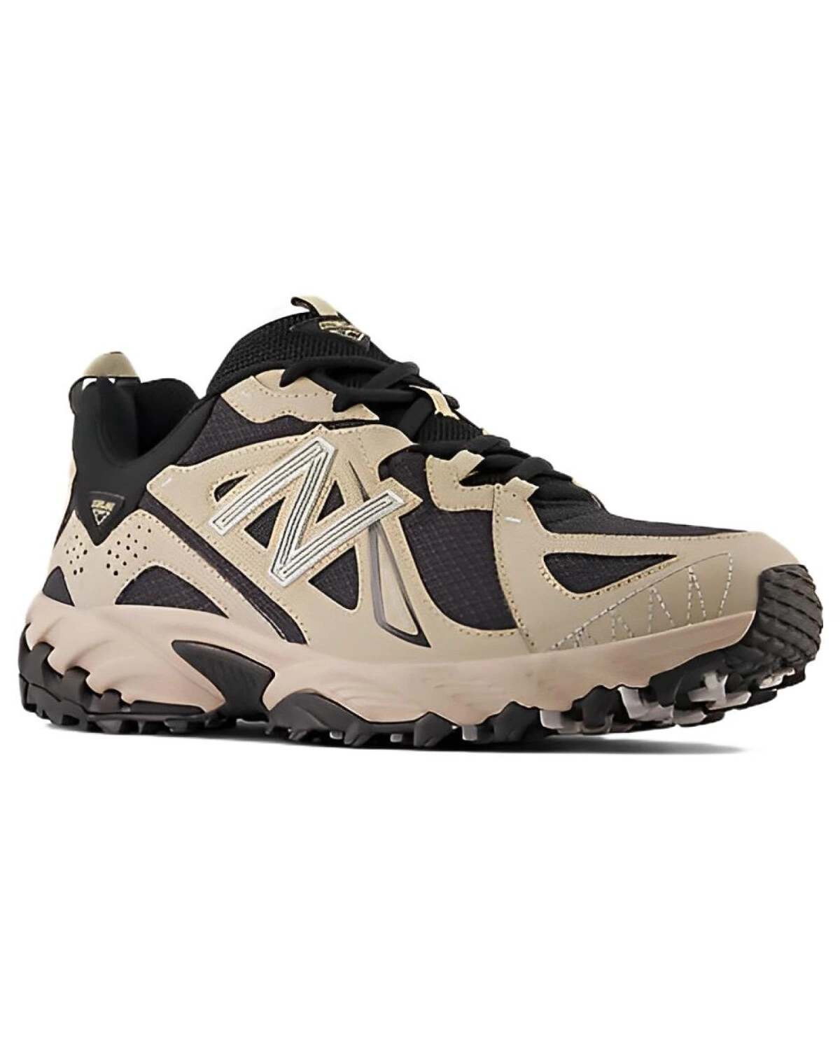 New Balance 610T унисекс кроссовки черно-бежевые из кожи и ткани картинка