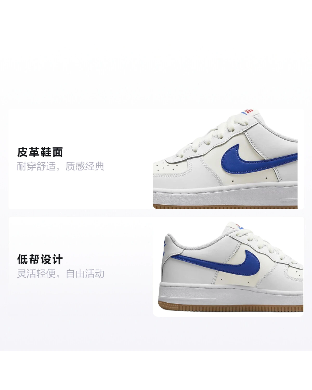 Nike Air Force 1 детские кроссовки из кожи бело-синие картинка