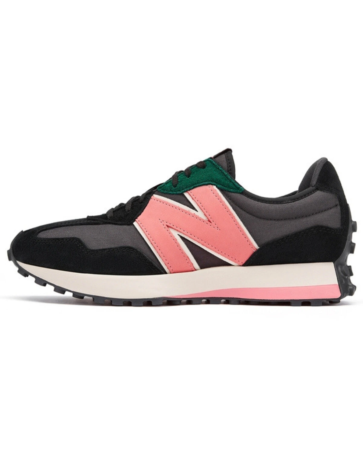 New Balance 327 унисекс кроссовки черно-оранжевые из ткани и кожи картинка