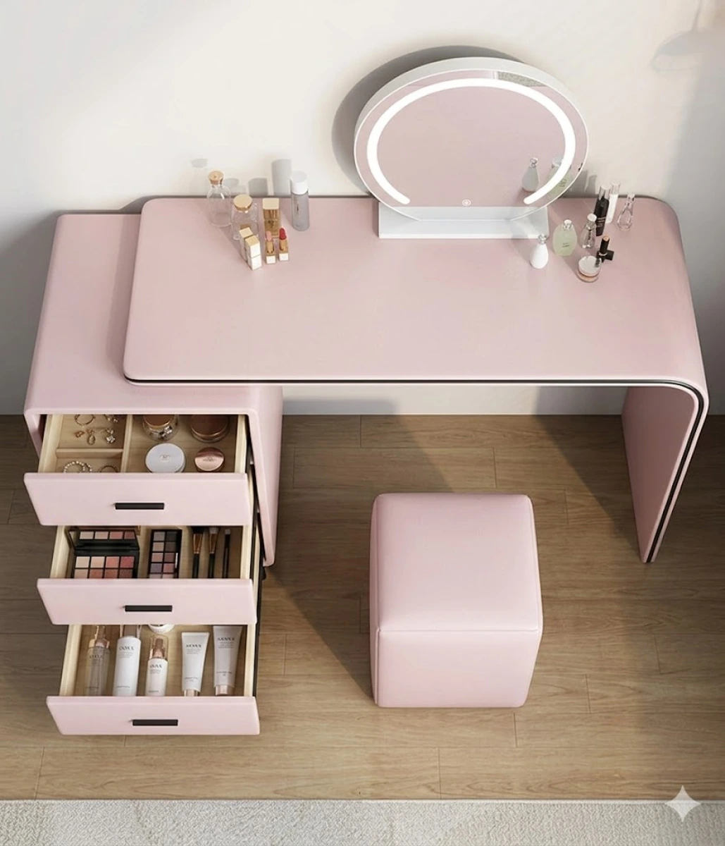 Раздвижной туалетный столик с сенсорным зеркалом (розовый) картинка
