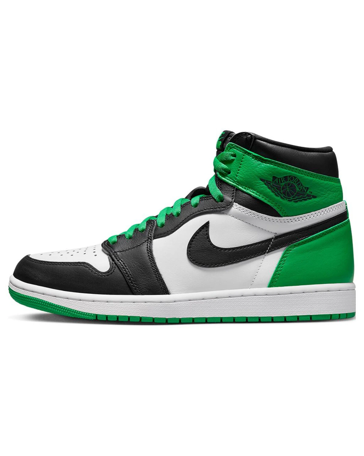 Jordan Air Jordan 1 детские кроссовки высокие бело-черно-зеленые из кожи картинка