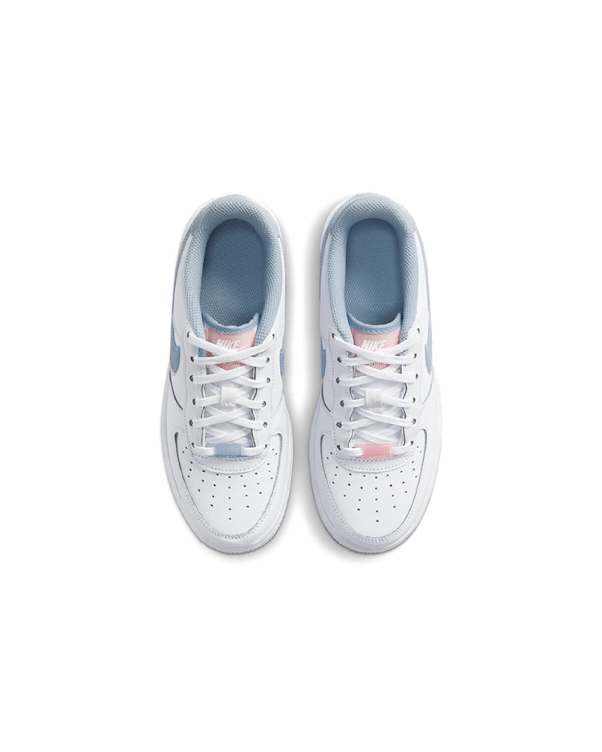 Nike Air Force 1 Double Swoosh детские кеды бело-голубые с розовыми акцентами картинка