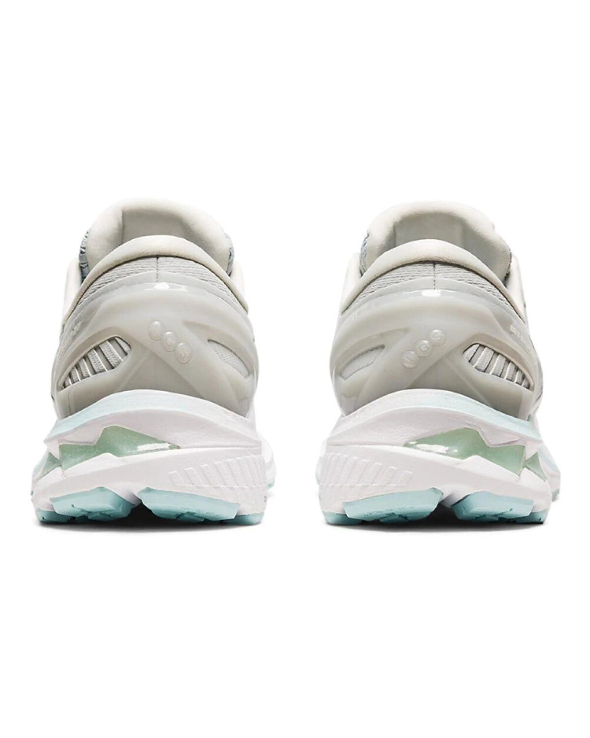 Asics Gel-Kayano 27 женские кроссовки для бега серо-белые с голубым картинка