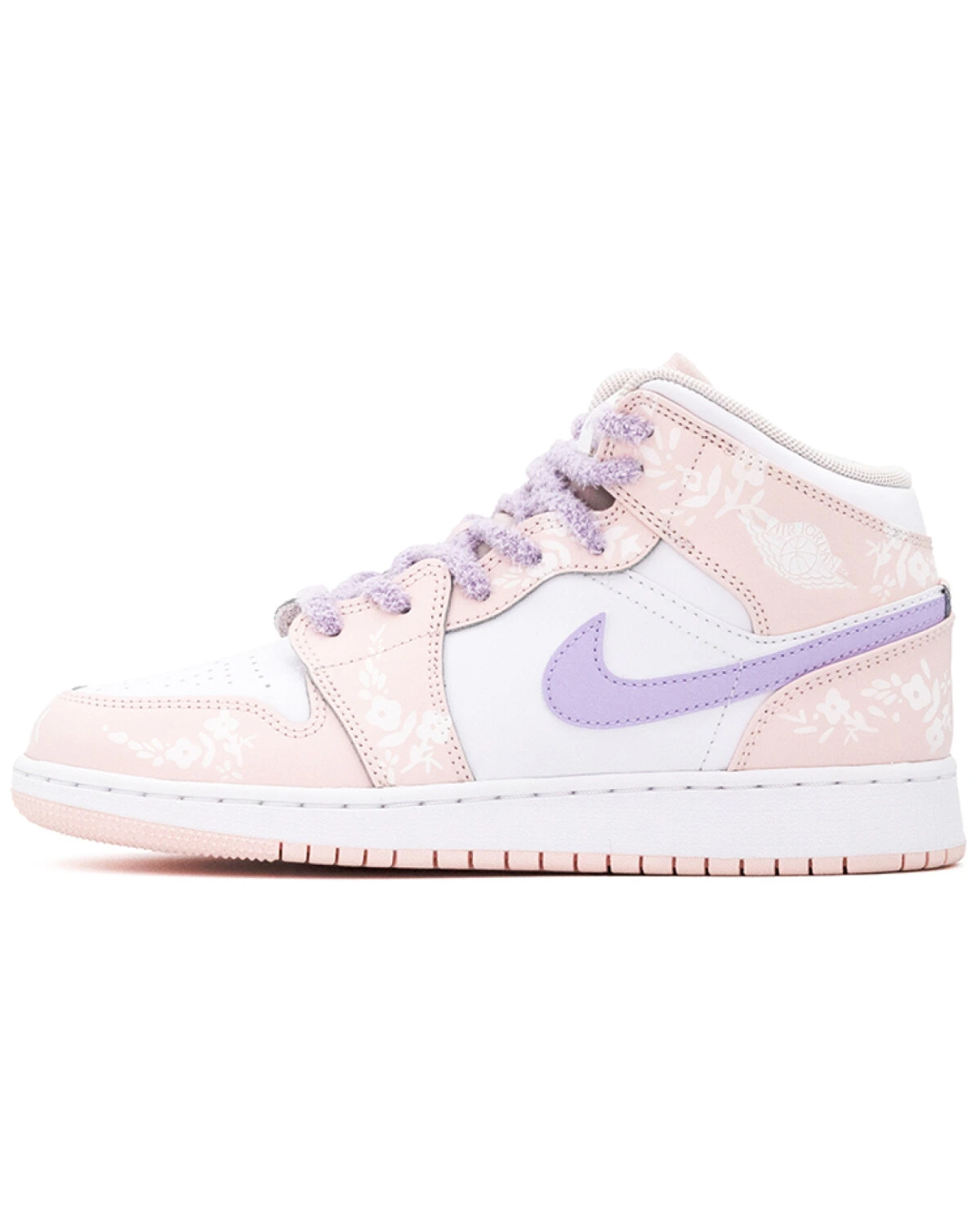Jordan Air Jordan 1 GS женские кроссовки высокие розово-белые цветочные картинка