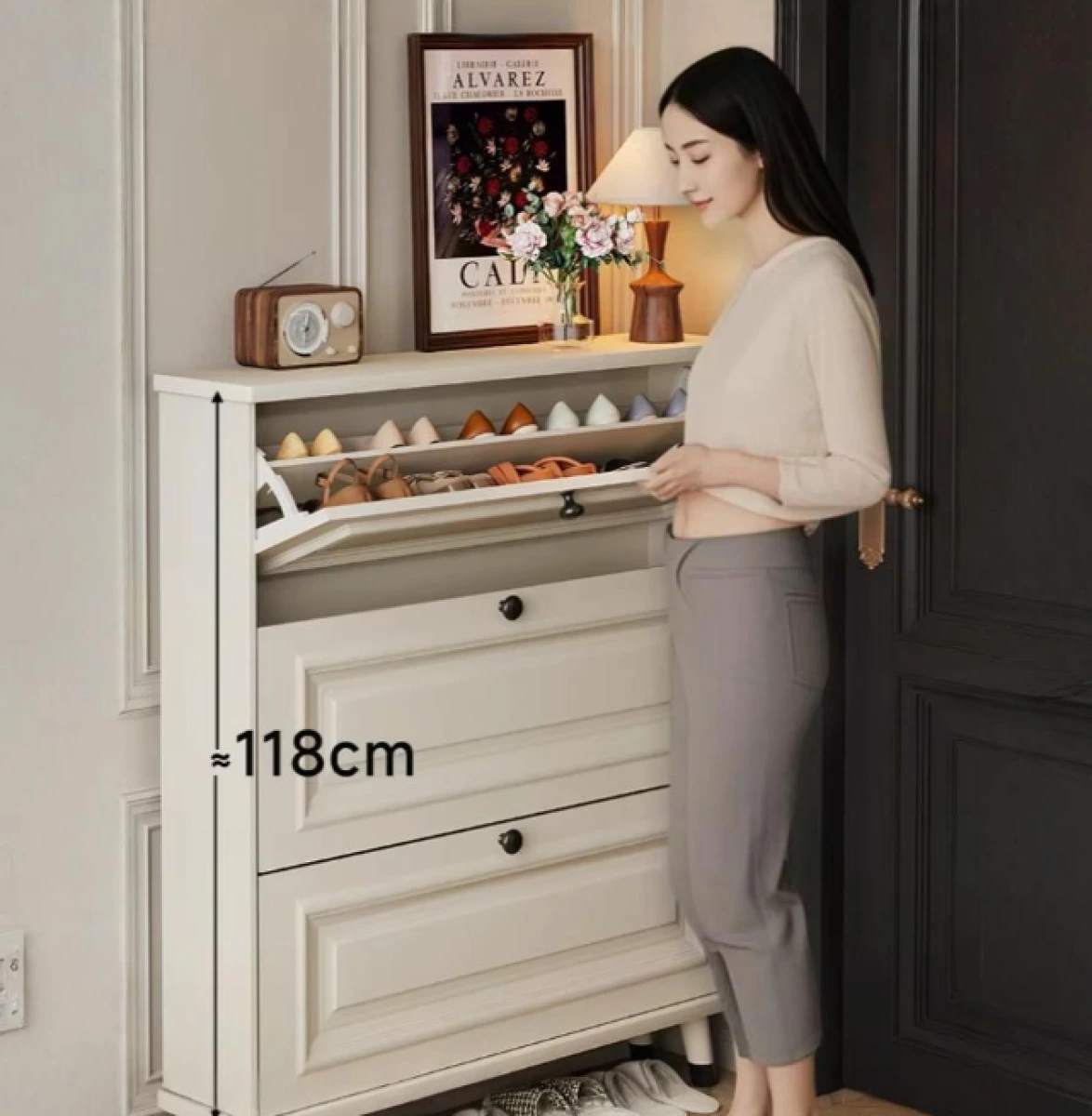 Обувница узкая с откидными дверцами (Белая) картинка