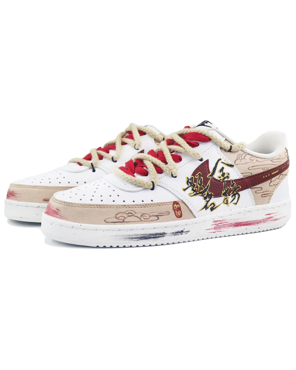 Nike Court Vision 1 унисекс кроссовки с ручной росписью бордового цвета картинка