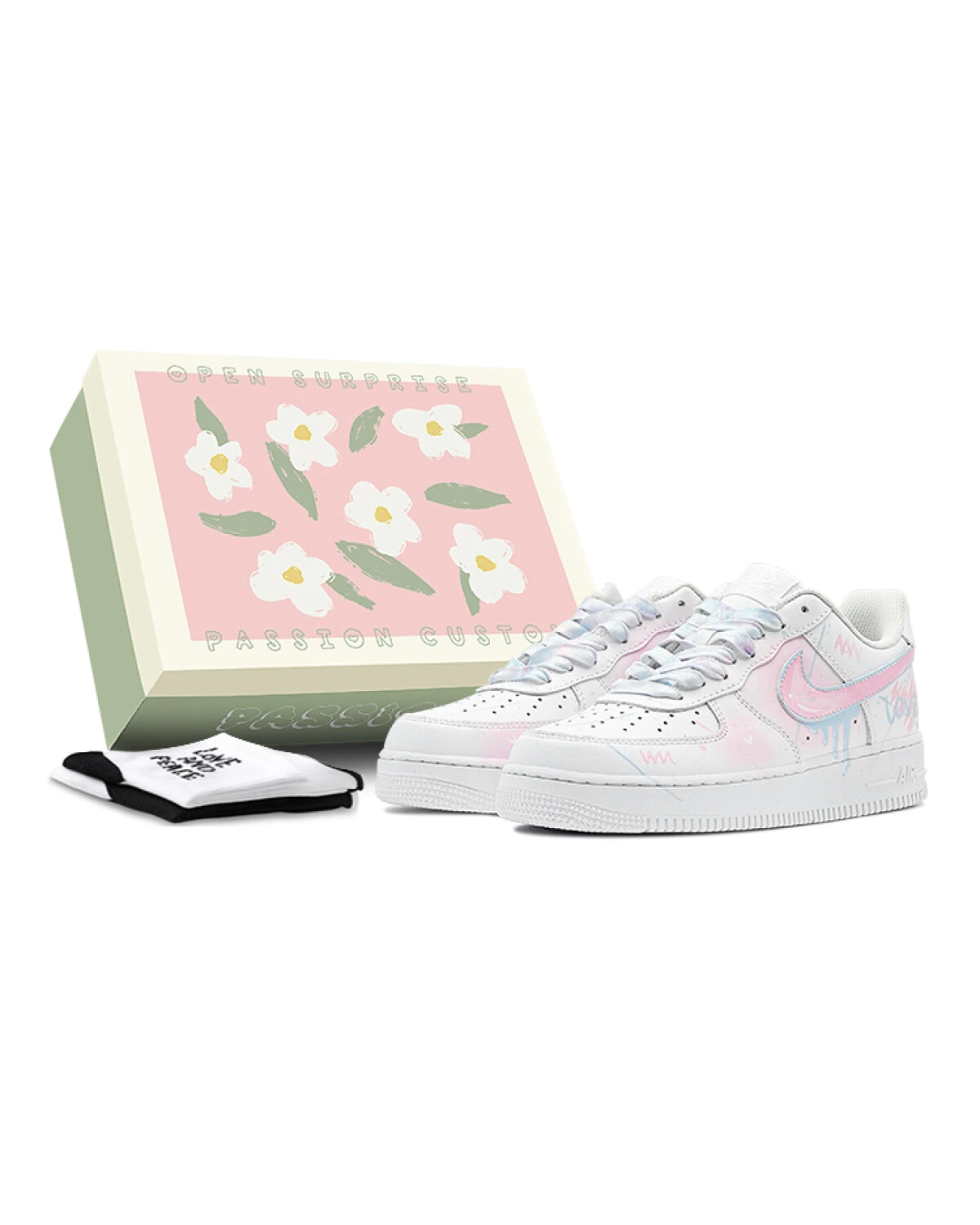Nike Air Force 1 Low Love Graffiti мужские кроссовки розово-голубые нескользящие картинка