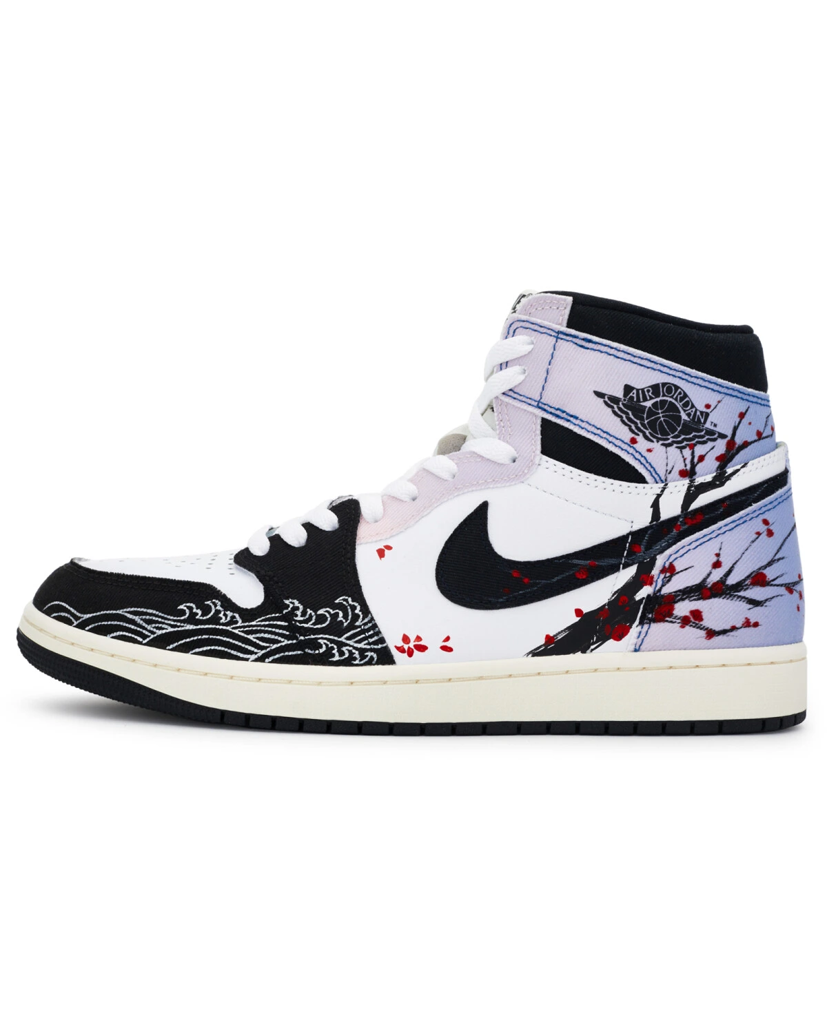Jordan Air Jordan 1 мужские высокие кроссовки черно-белые с оранжево-фиолетовыми деталями картинка