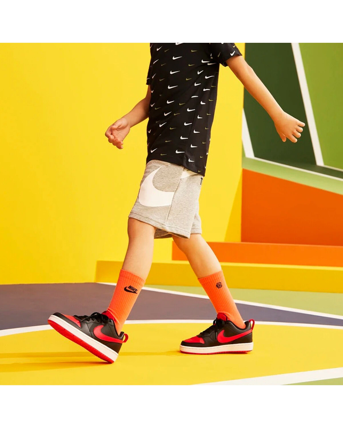 Nike Court Borough Low 2 детские кеды кожаные черно-красные картинка