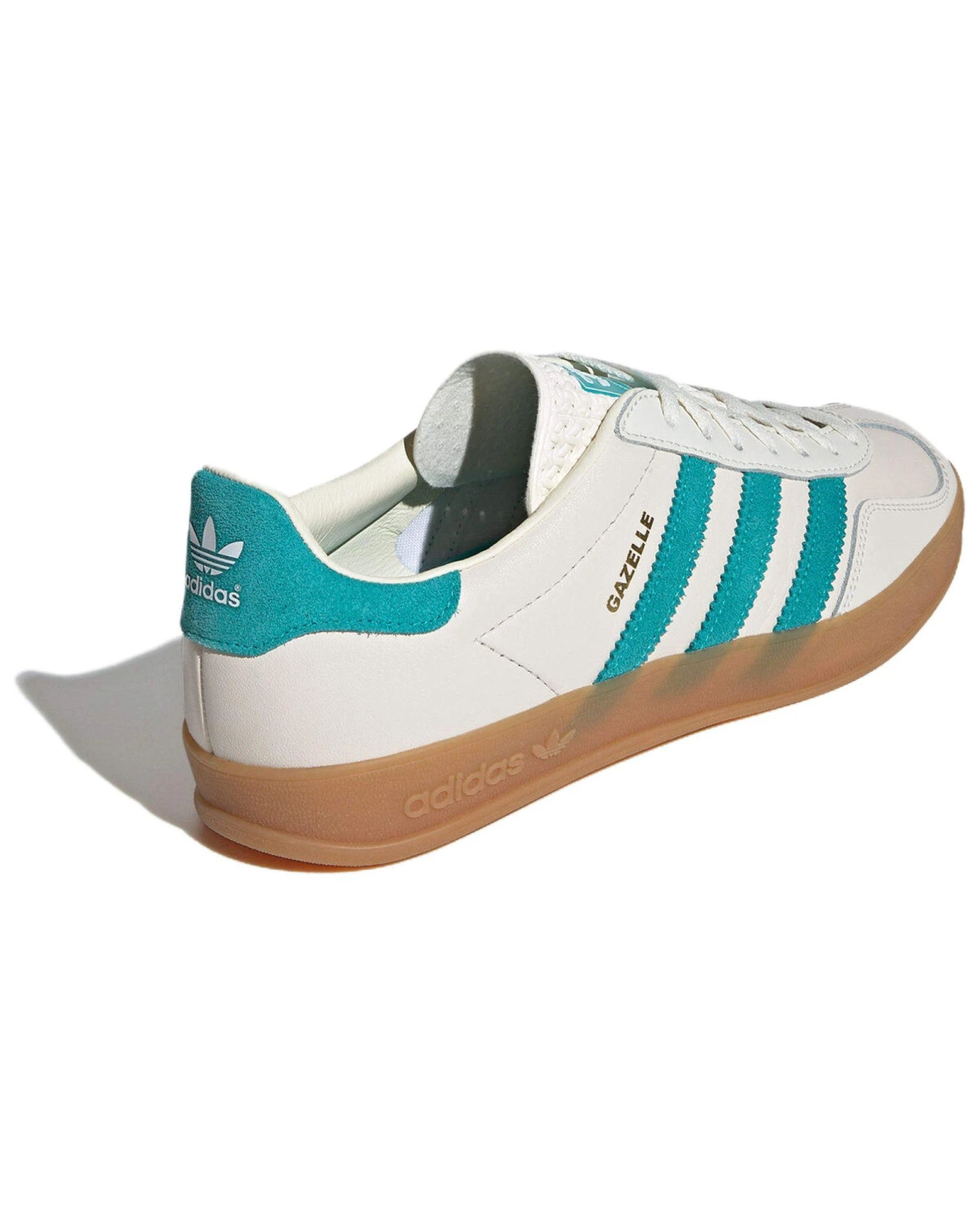 Adidas Originals GAZELLE INDOOR унисекс кроссовки белые с голубыми полосами картинка