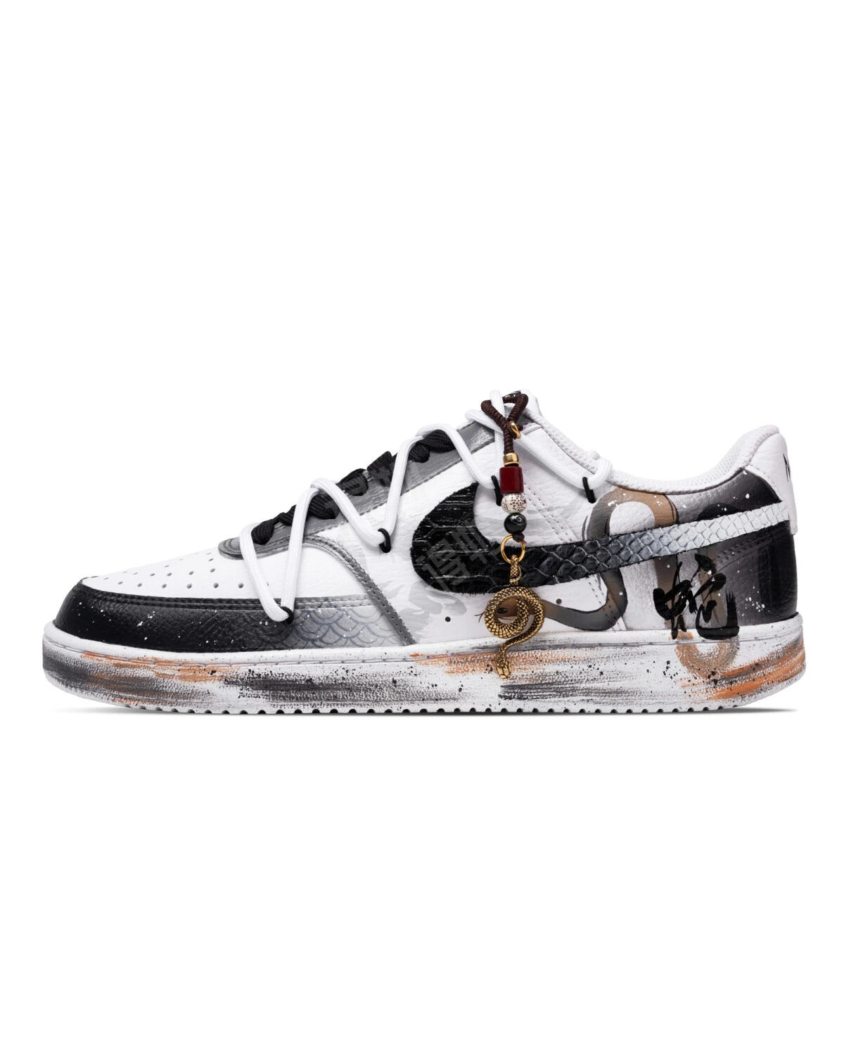 Nike Court Vision 1 унисекс кроссовки черно-белые с граффити картинка