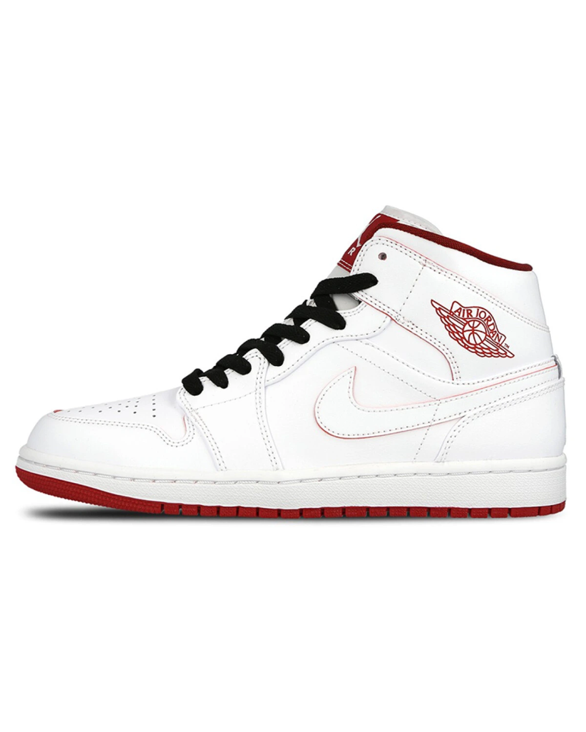 Jordan Air Jordan 1 Retro Mid мужские кроссовки белые с красными вставками картинка