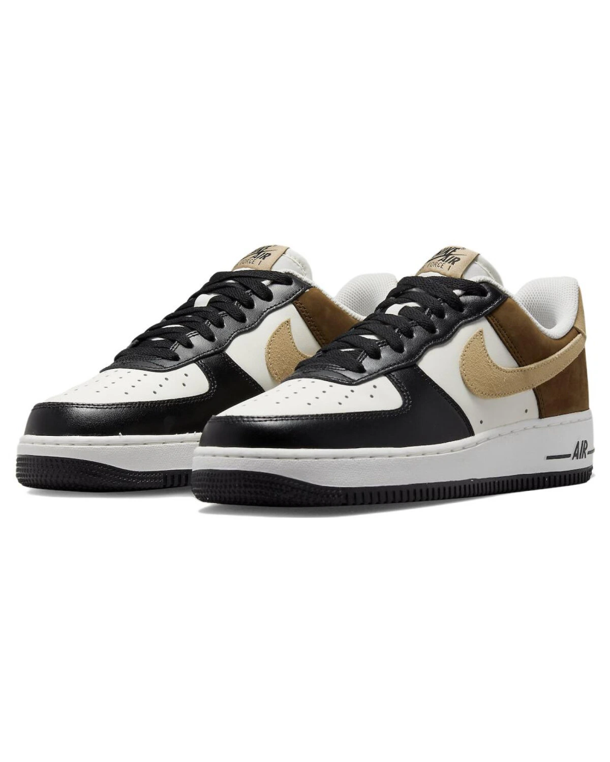 Nike Air Force 1 унисекс кроссовки кожаные бело-черно-коричневые картинка