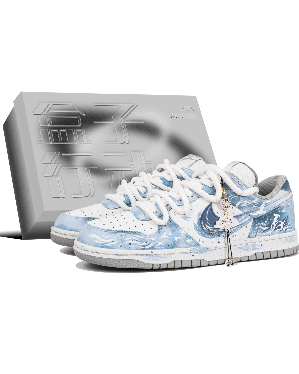 Nike Big Low мужские кеды сине-белые с ручной росписью картинка