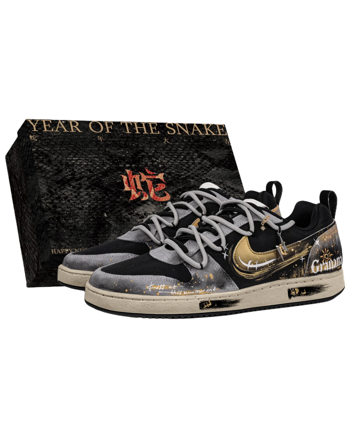 Nike Court Borough LOW мужские кроссовки черные с золотым принтом картинка