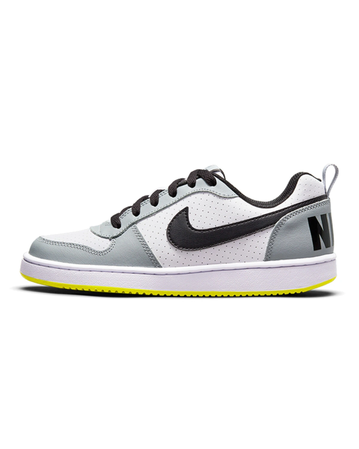 Nike Court Borough Low детские кроссовки серо-белые с желтым картинка