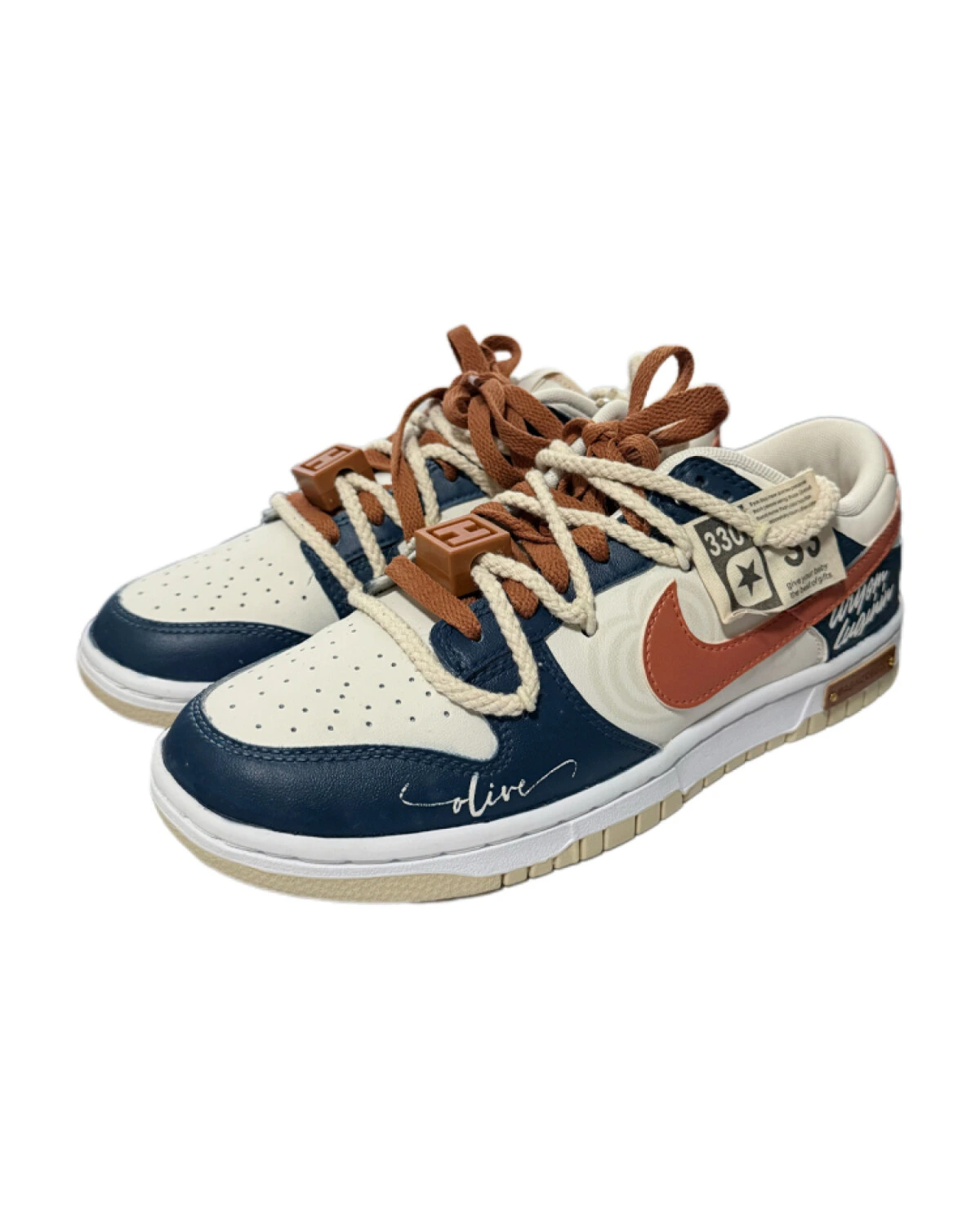 Nike Dunk мужские кроссовки с двойной шнуровкой бело-сине-оранжевые картинка