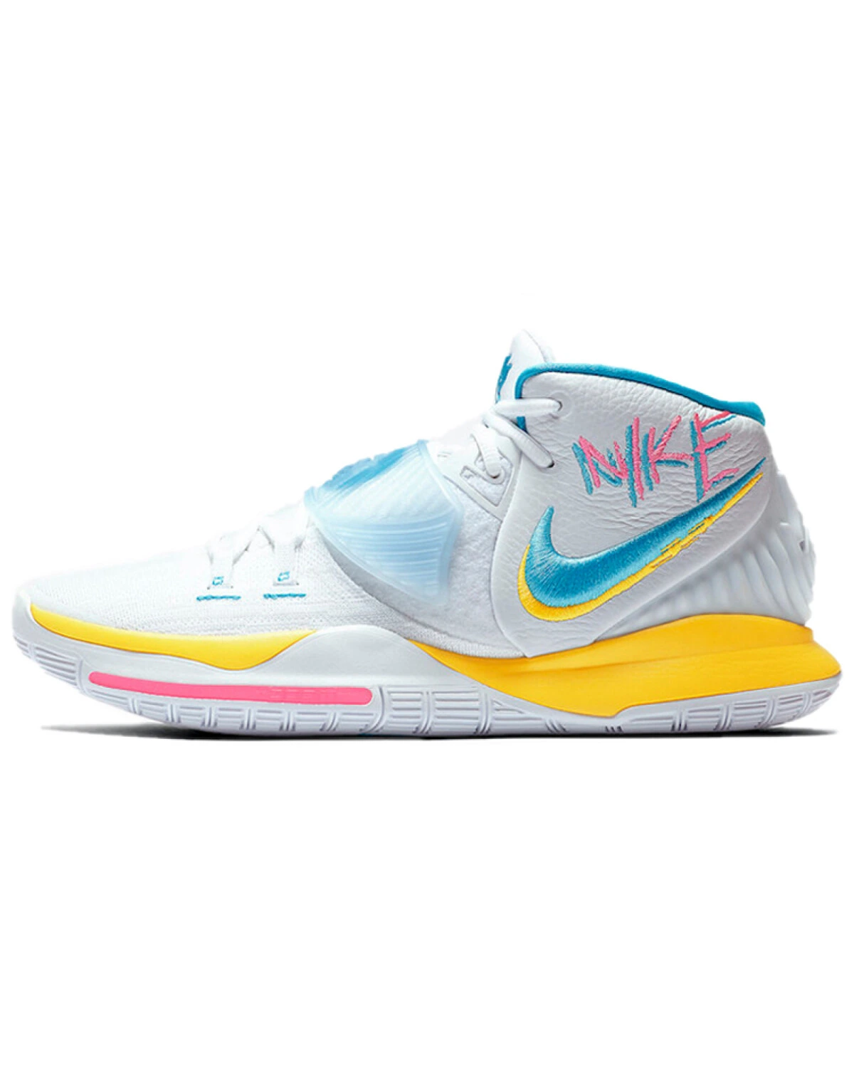Nike Kyrie 6 EP "Neon Graffiti" unisex баскетбольные кроссовки белые с неоновыми деталями картинка