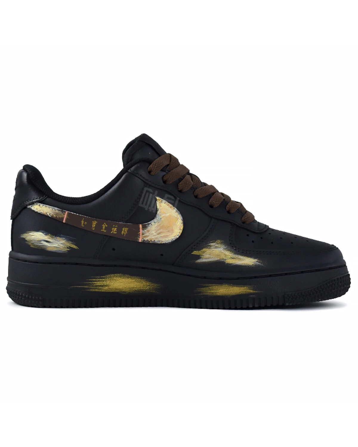 Nike Air Force 1 унисекс кроссовки черно-золотые с антипробуксовкой картинка