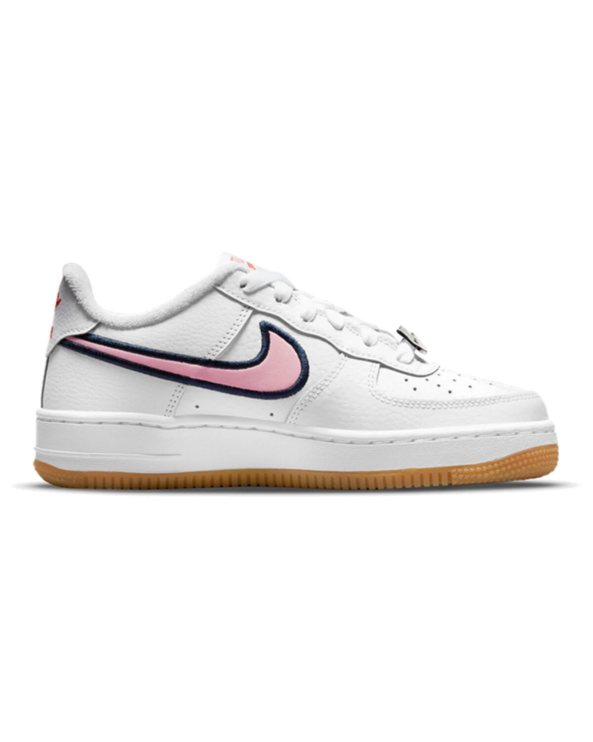 Nike Air Force 1 детские кроссовки белые с розовым логотипом картинка