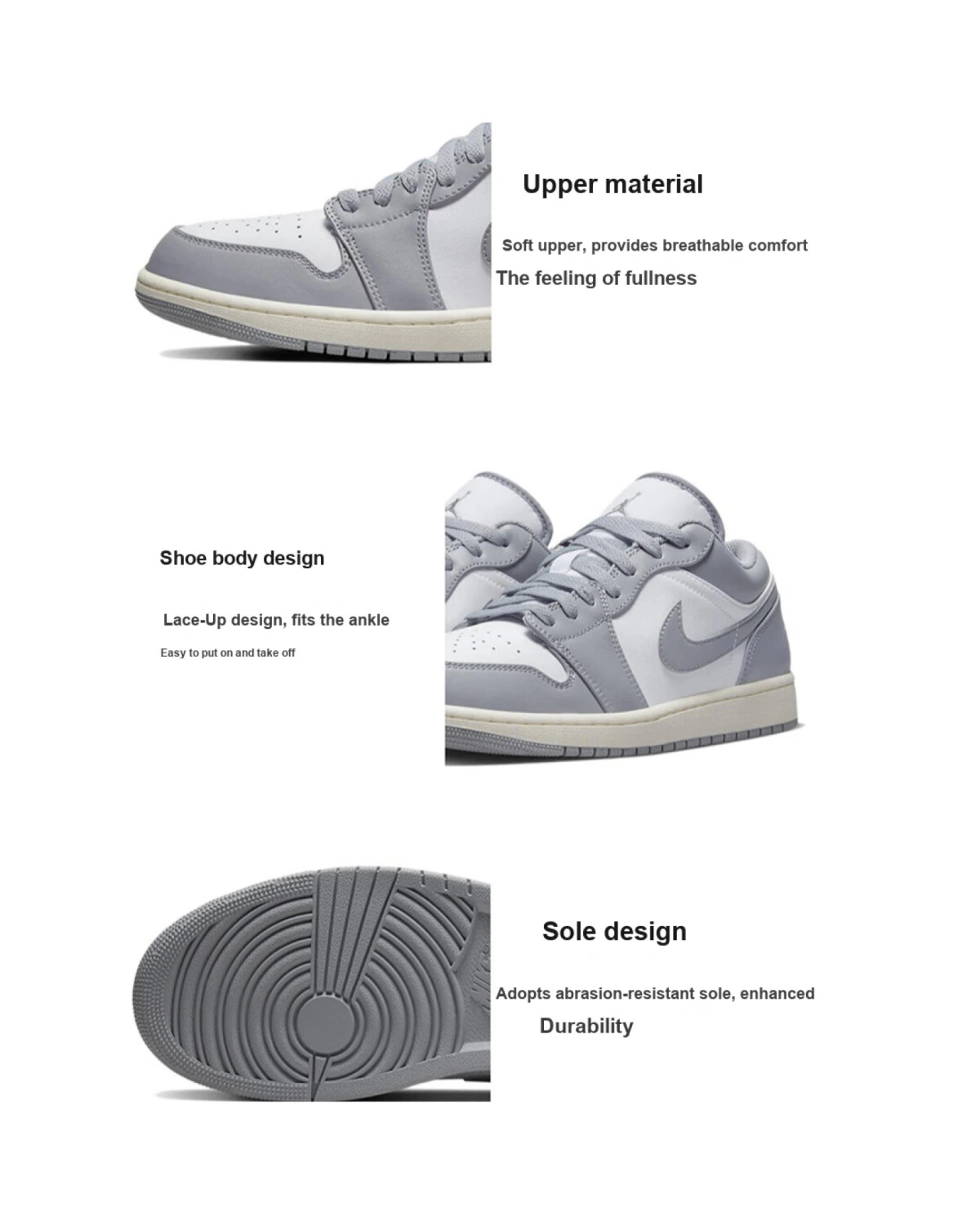 Jordan Air Jordan 1 детские кроссовки серо-белые кожаные картинка
