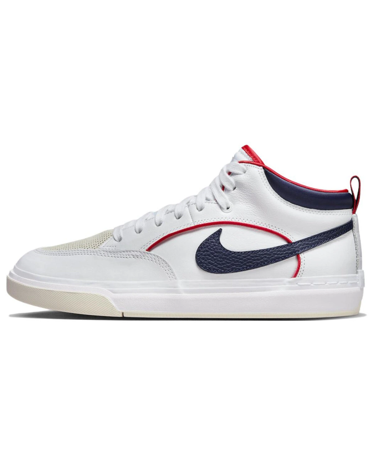 Nike SB React Leo PRM "Midnight Navy" кроссовки белые с синим и красным картинка