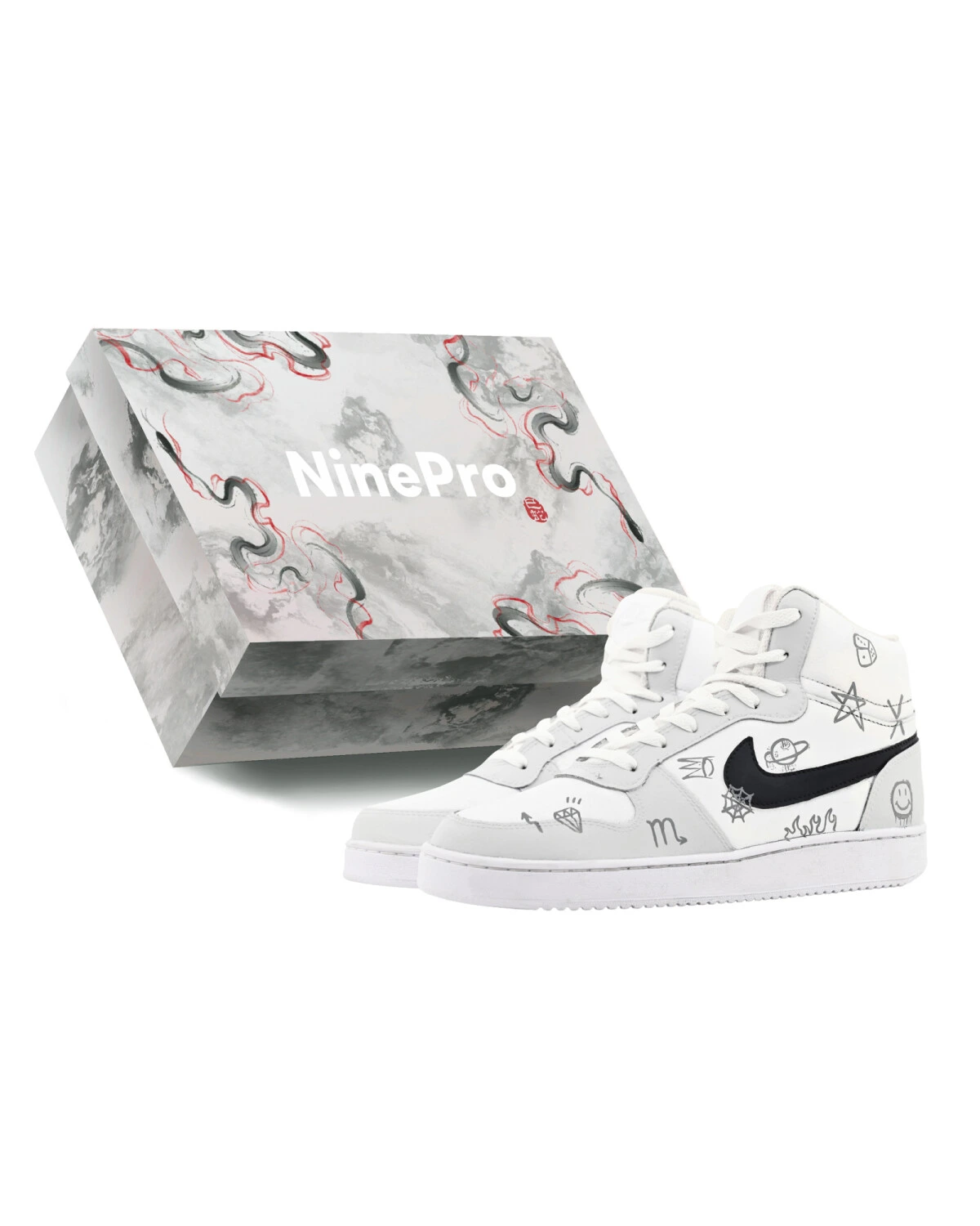 Nike EBERNON унисекс кроссовки средней высоты серые с ручной росписью картинка