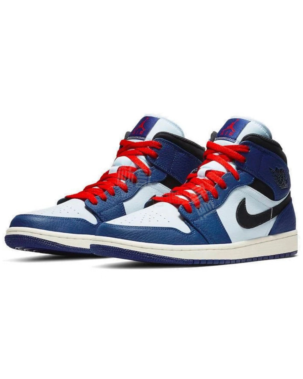 Jordan Air Jordan 1 Mid мужские кроссовки бело-синие с синтетическим верхом картинка