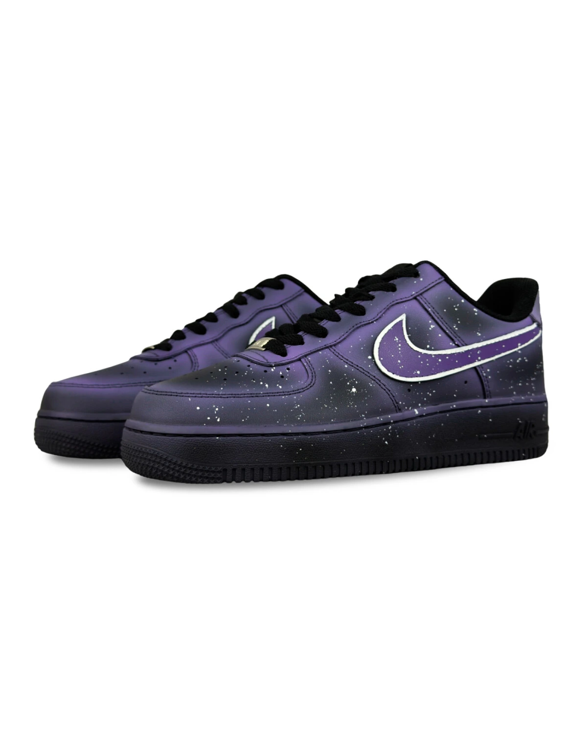 Nike Air Force 1 детские кеды черно-фиолетовые с звездным принтом картинка