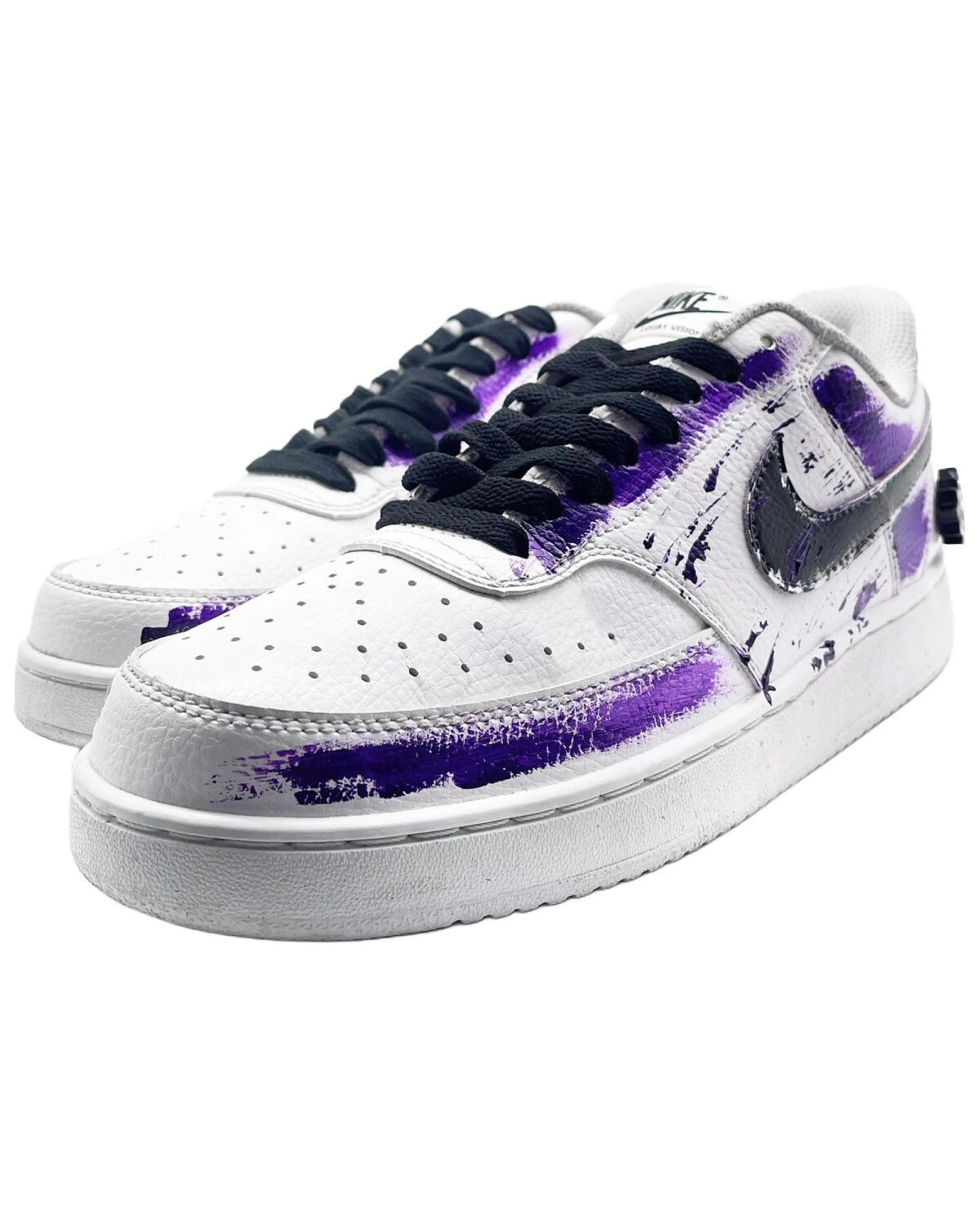 Nike Court Vision 1 unisex кроссовки с рисунком бело-фиолетовые картинка
