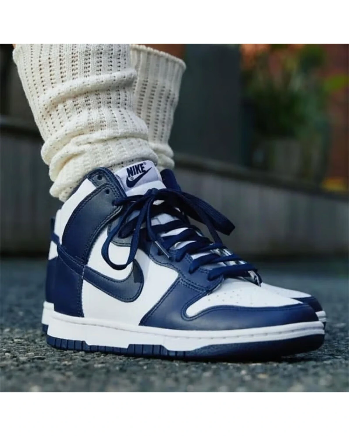 Nike Dunk High детские кеды кожаные сине-белые картинка