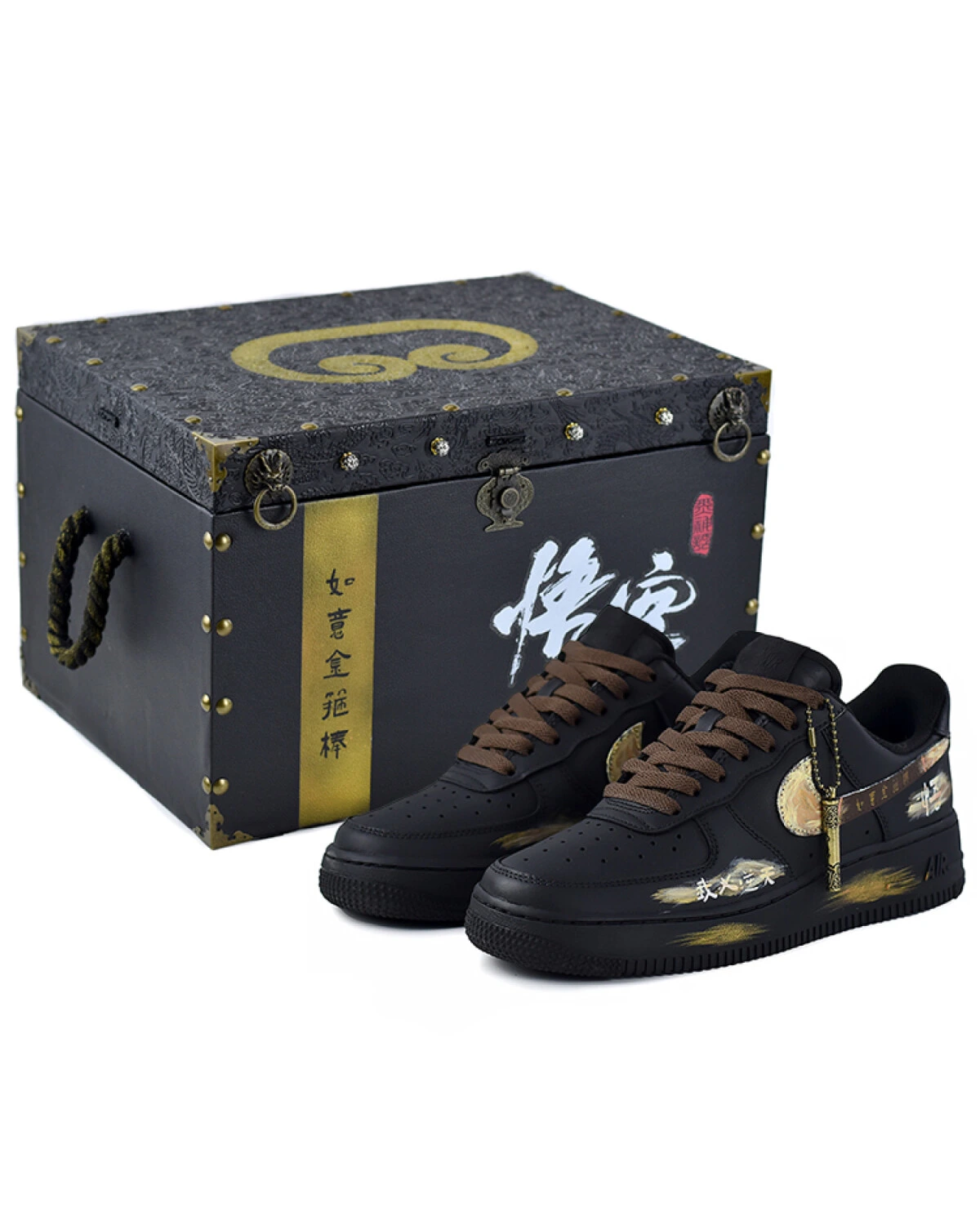 Nike Air Force 1 унисекс кроссовки черно-золотые с антипробуксовкой картинка