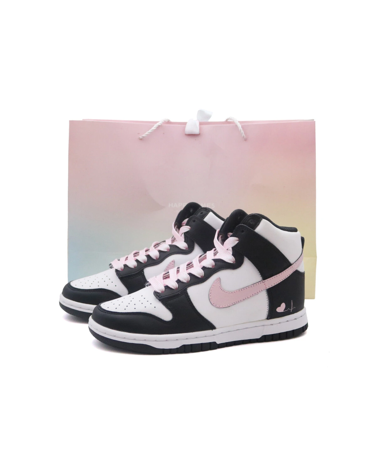 Nike Dunk женские высокие кроссовки черно-розовые с легкой подошвой картинка