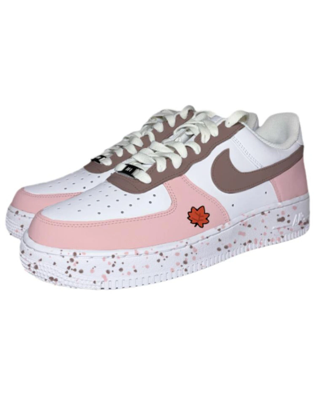 Nike Air Force 1 женские кроссовки бело-розово-коричневые с кленовым листом картинка